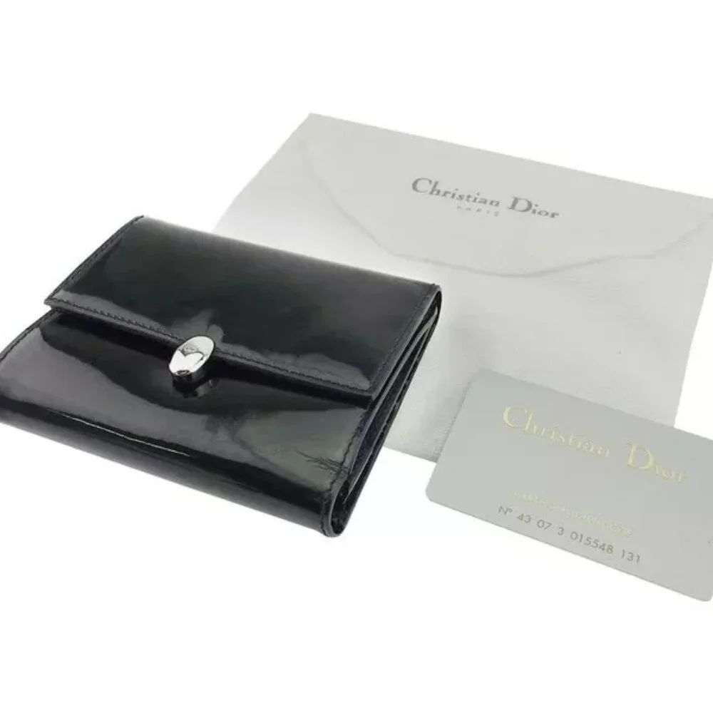 Dior Trifold Wallet CD Mark Enamel Leather Authentic Used